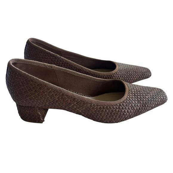 Loeffler Randall Nerine Brown Woven Raffia Square Toe Block Heel Pumps 10B - Picture 2 of 16